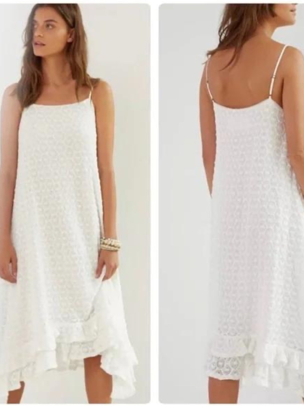 Anthropologie White Lace High-Low Spaghetti Strap Dress
